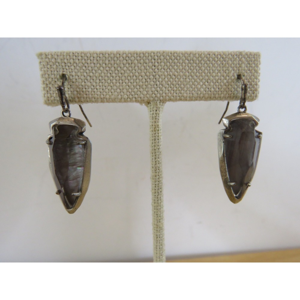 Rare Kendra Scott Arrowhead Gunmetal Gray Skylar Earrings Drop Dangle Box & Bag
